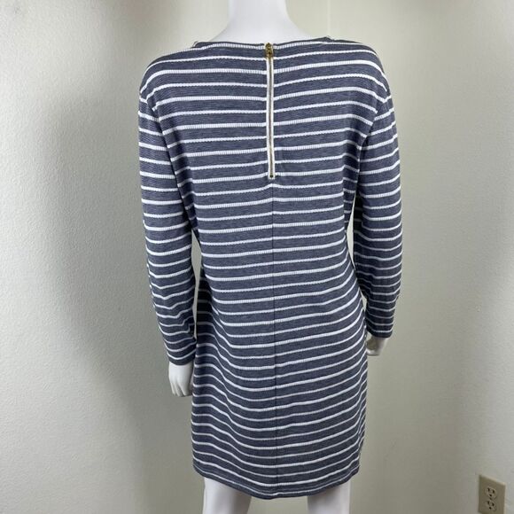 Sail to Sable Womens Size L Blue White Textured Striped Cotton Mini Shift Dress - Picture 6 of 15